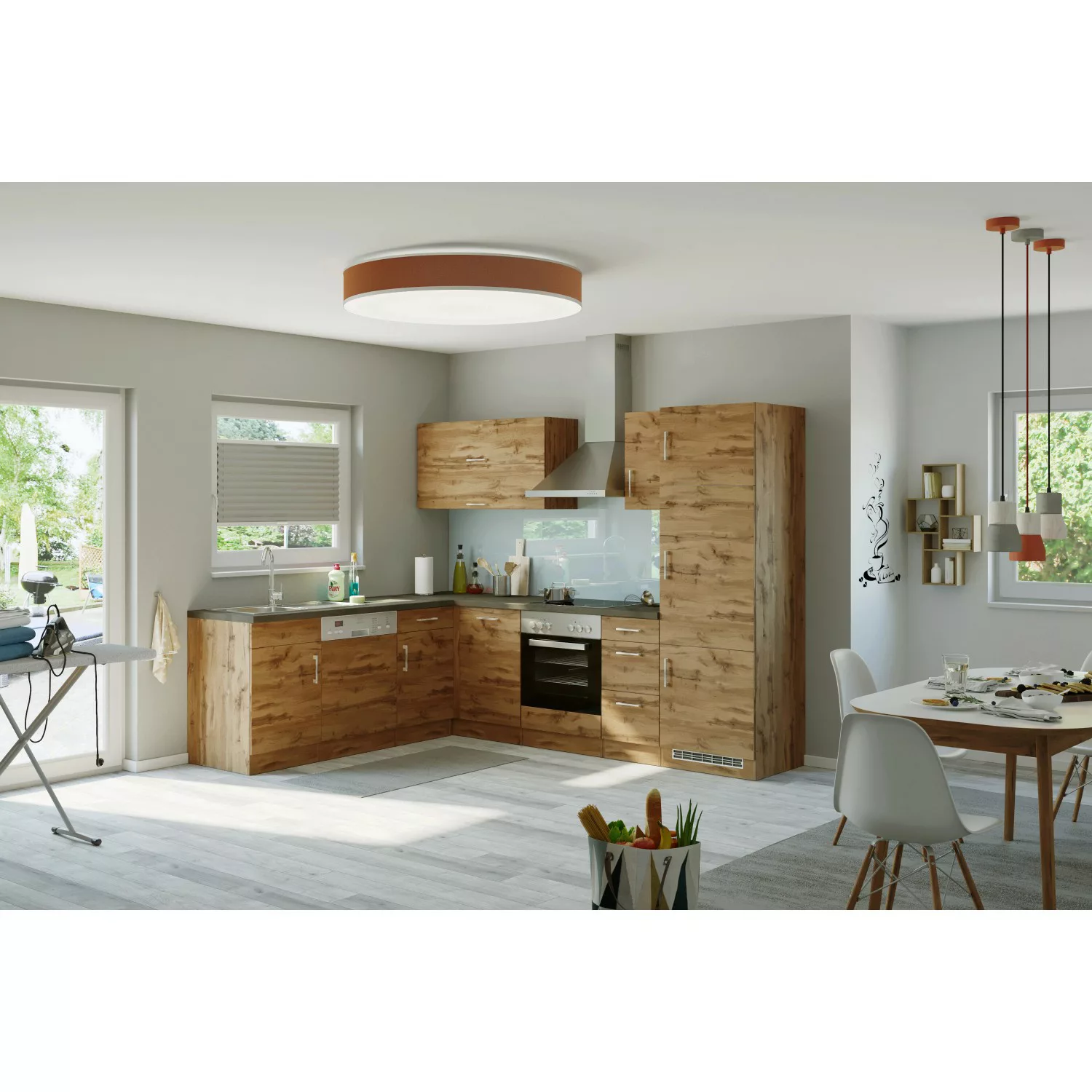 Held Möbel Küchenzeile Sorrento 210/ 270 cm Wotaneiche-Grafit o. E-Geräte W günstig online kaufen