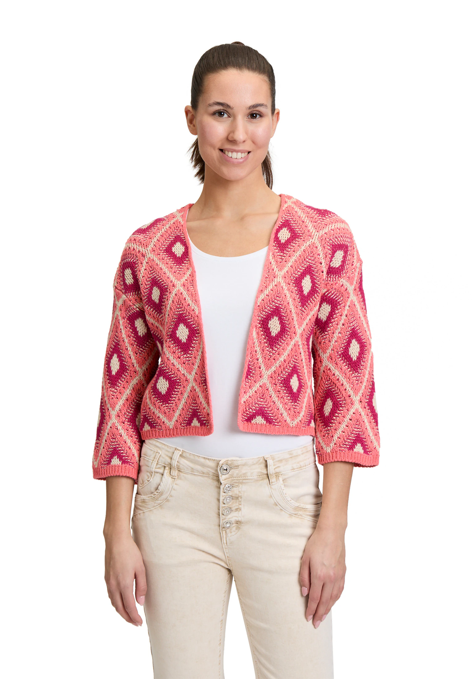 Cartoon Strickjacke "Cartoon Damen Casual-Strickjacke mit 3/4 Arm", Rippbün günstig online kaufen