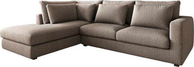 DELIFE Ecksofa Isla, Bouclé Schlamm 330x225 cm Ottomane links günstig online kaufen