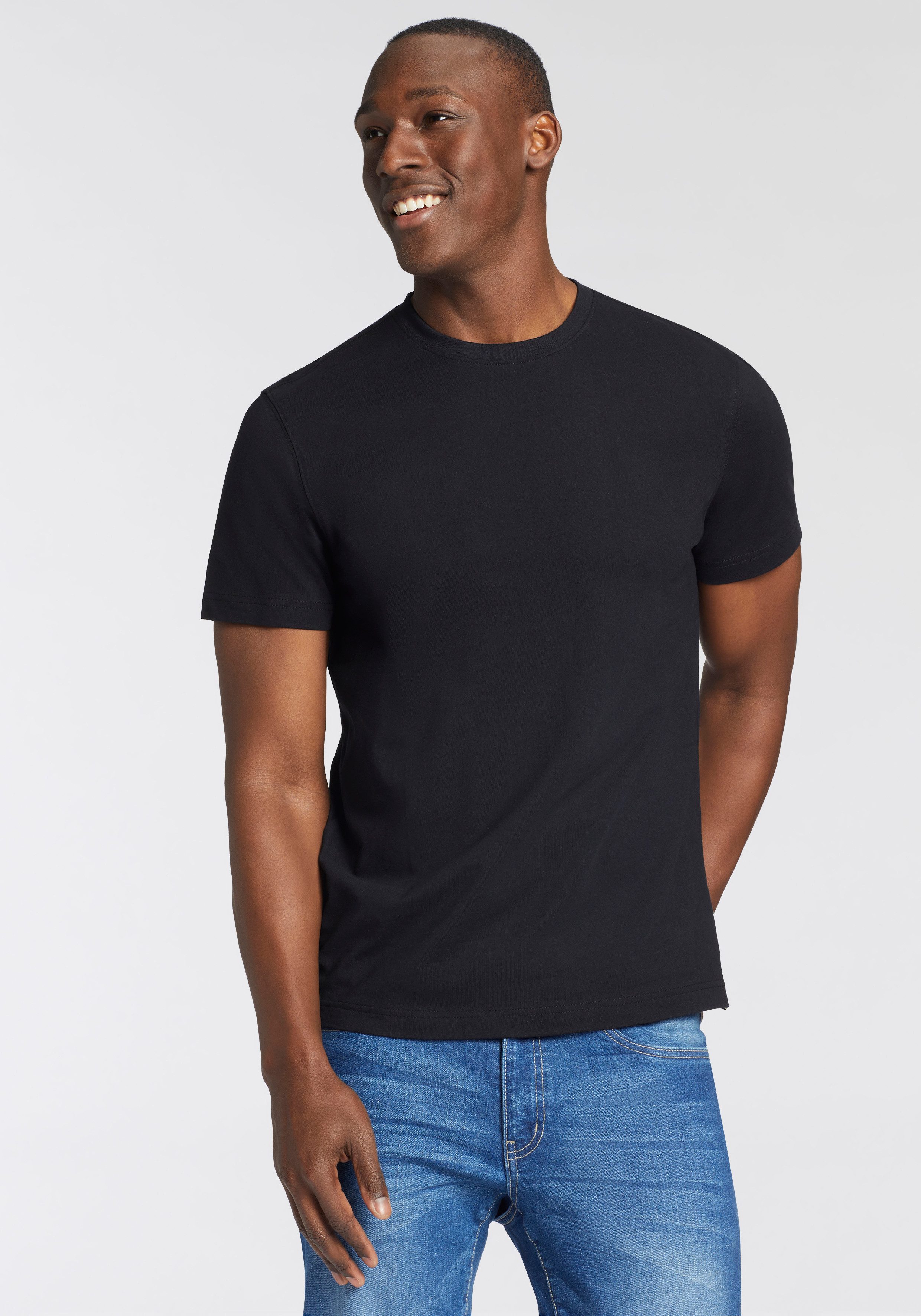 Mans World Rundhalsshirt, (Packung, 2 tlg., 2er Pack), Kurzarm, unifarben, günstig online kaufen