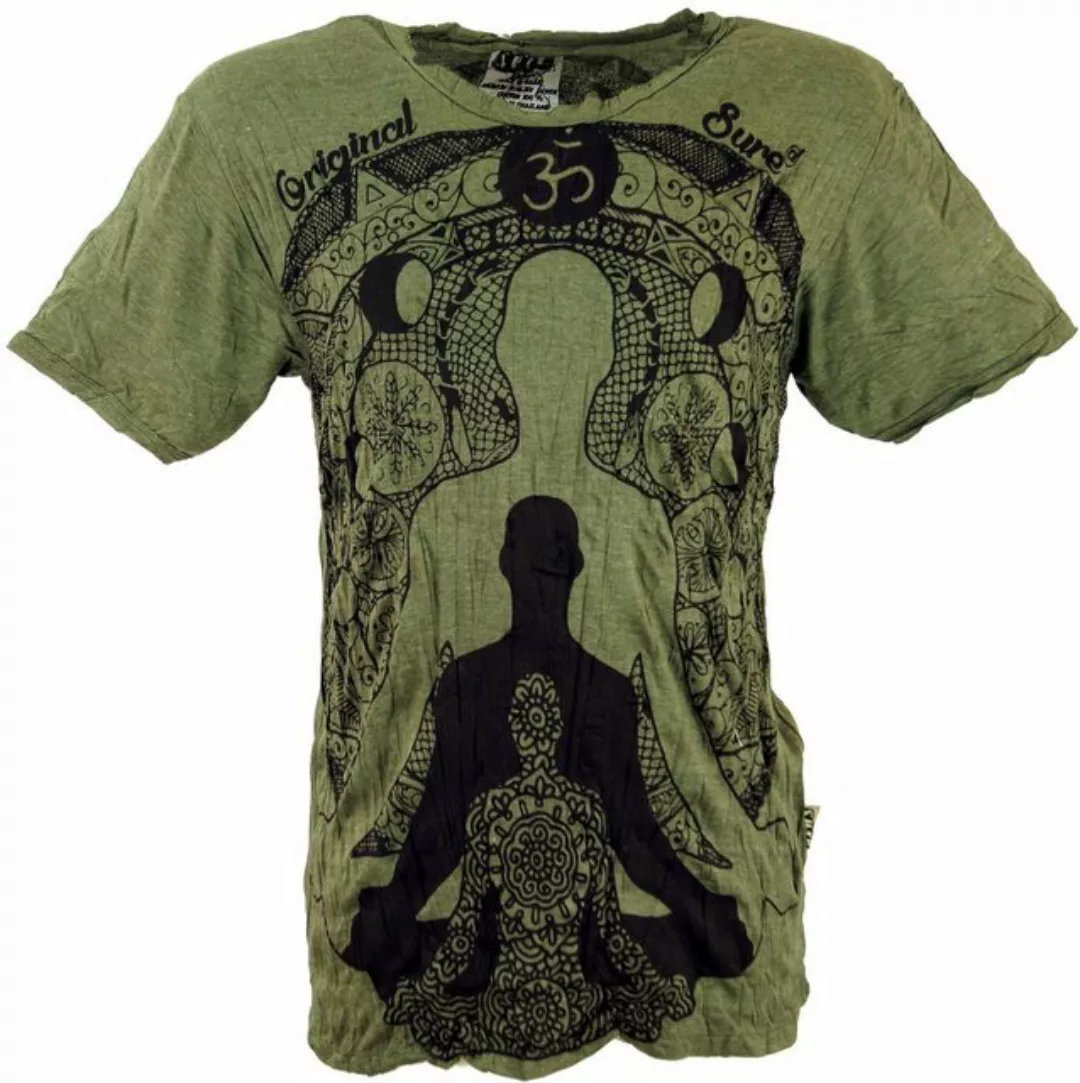 Guru-Shop T-Shirt Sure Herren T-Shirt Meditation Buddha - olive Goa Style, günstig online kaufen