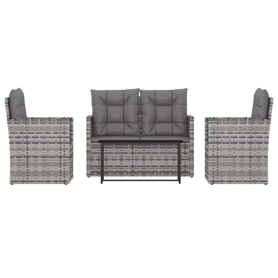 Vidaxl 4-tlg. Garten-lounge-set Mit Kissen Poly Rattan Grau günstig online kaufen