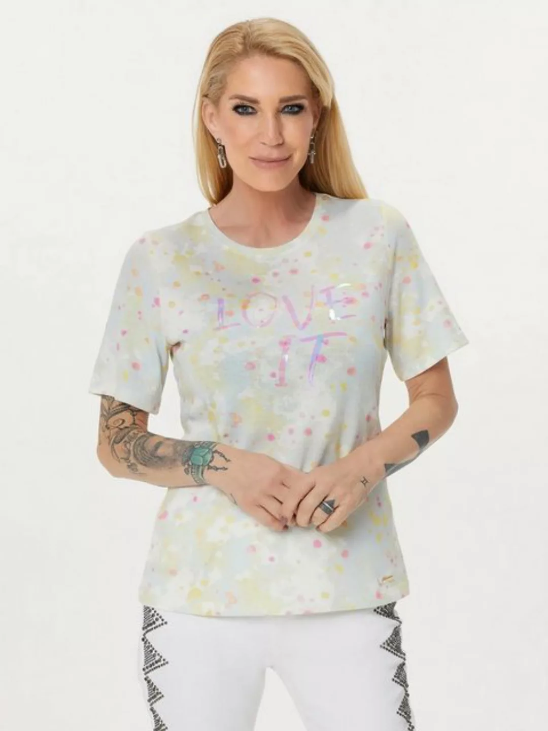 Sarah Kern Kurzarmshirt Strickshirt koerpernah mit "Love it"- Aufdruck günstig online kaufen