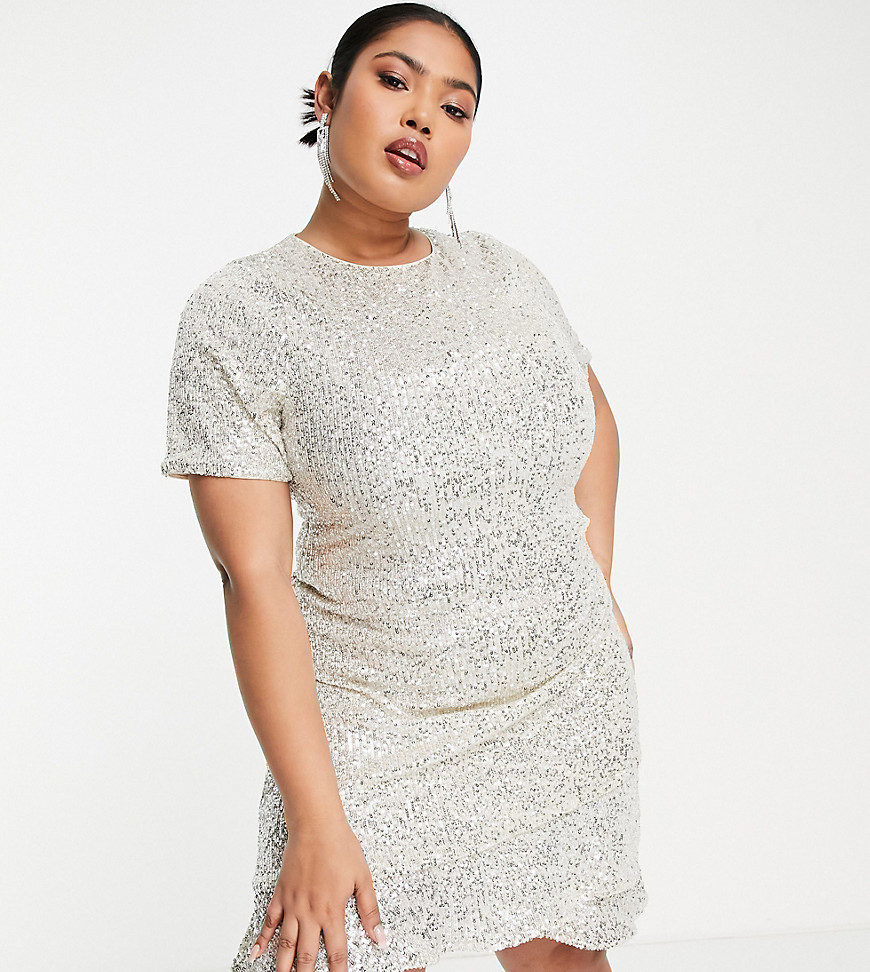 Forever New Curve – Minikleid in Silber mit Paillettenverzierung, Rüschensa günstig online kaufen