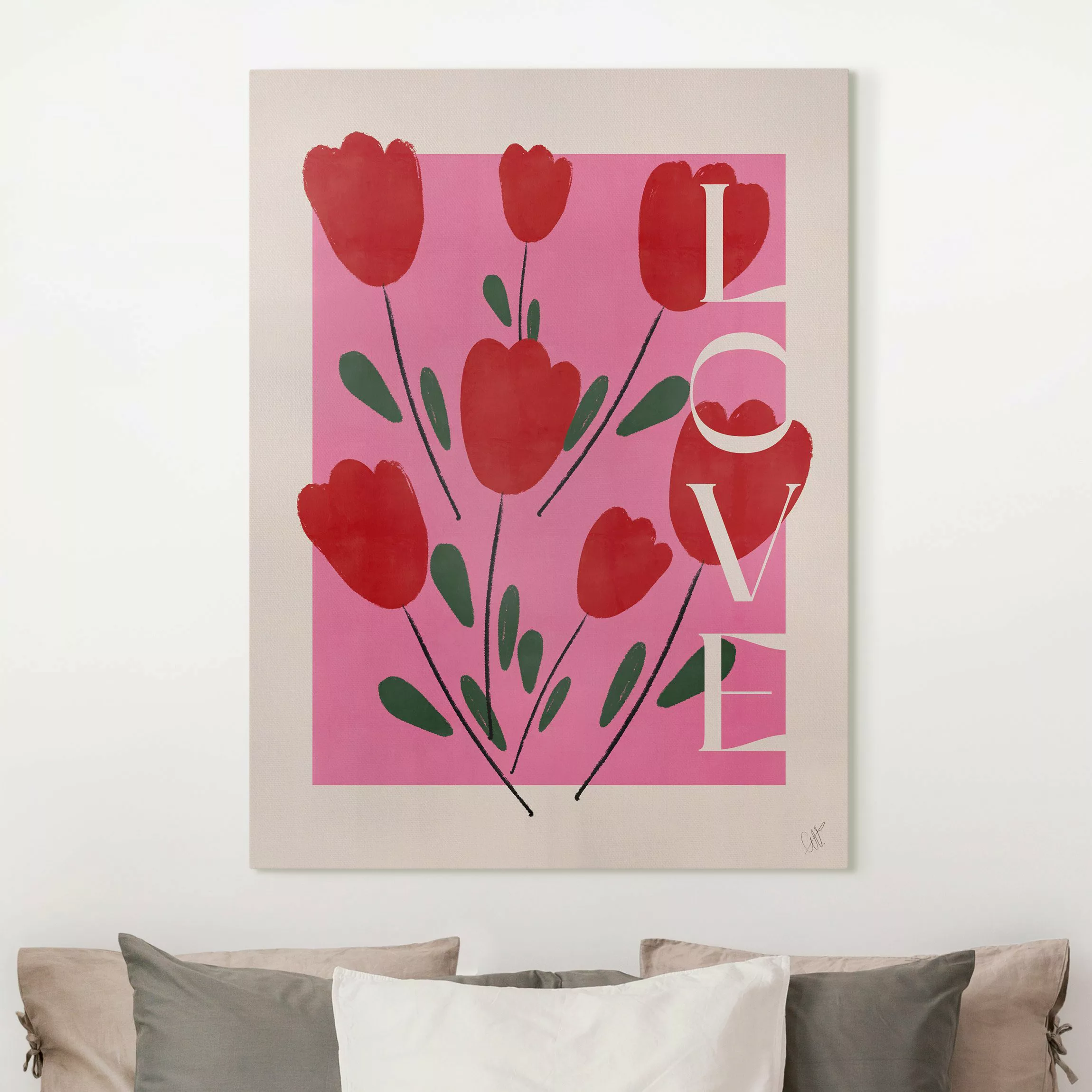 Leinwandbild Love and red tulips günstig online kaufen