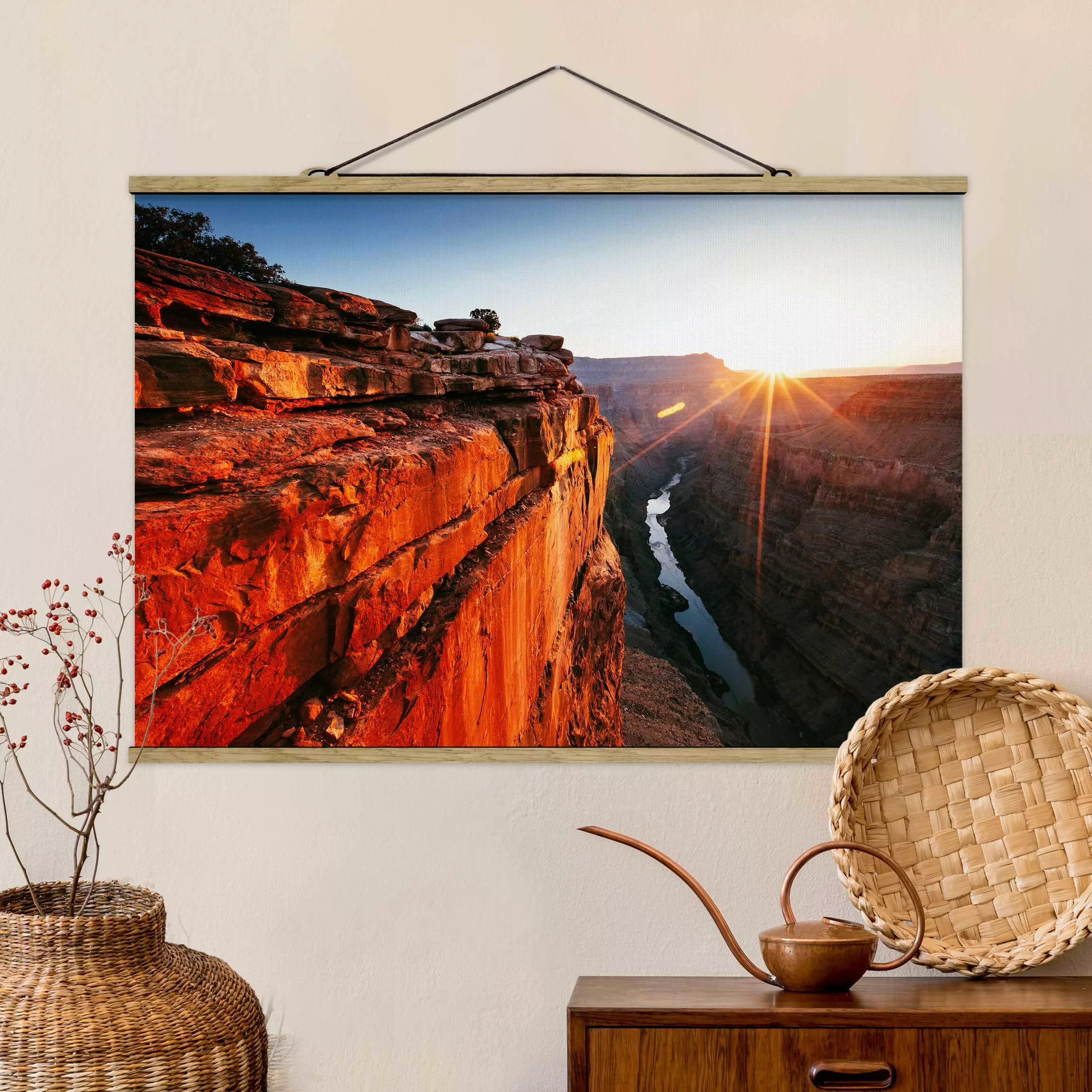 Stoffbild mit Posterleisten Sonne im Grand Canyon günstig online kaufen