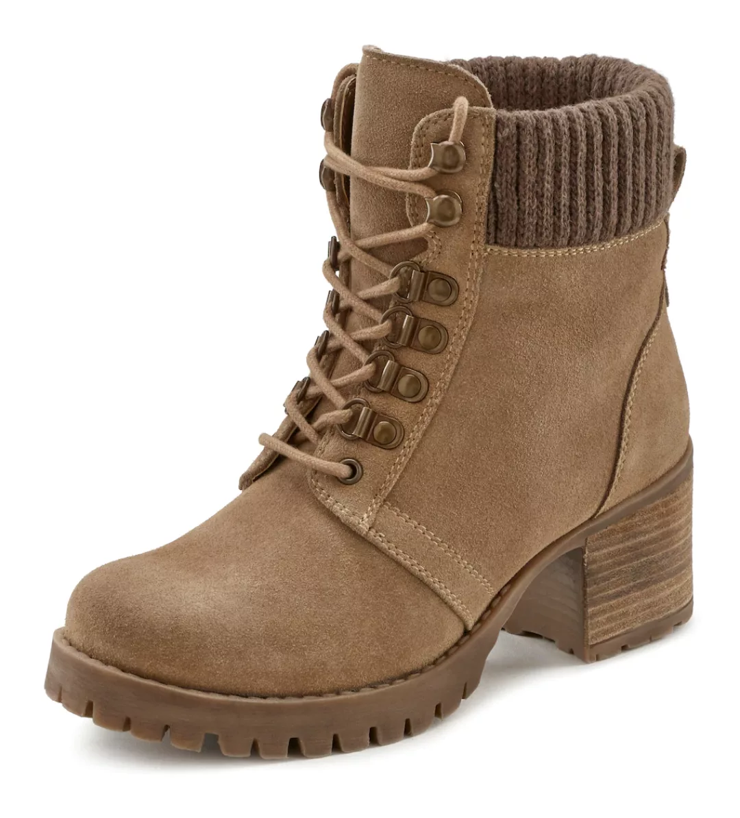 LASCANA Schnürstiefelette, aus Leder, Blockabsatz, High-Heel Boots, Winters günstig online kaufen