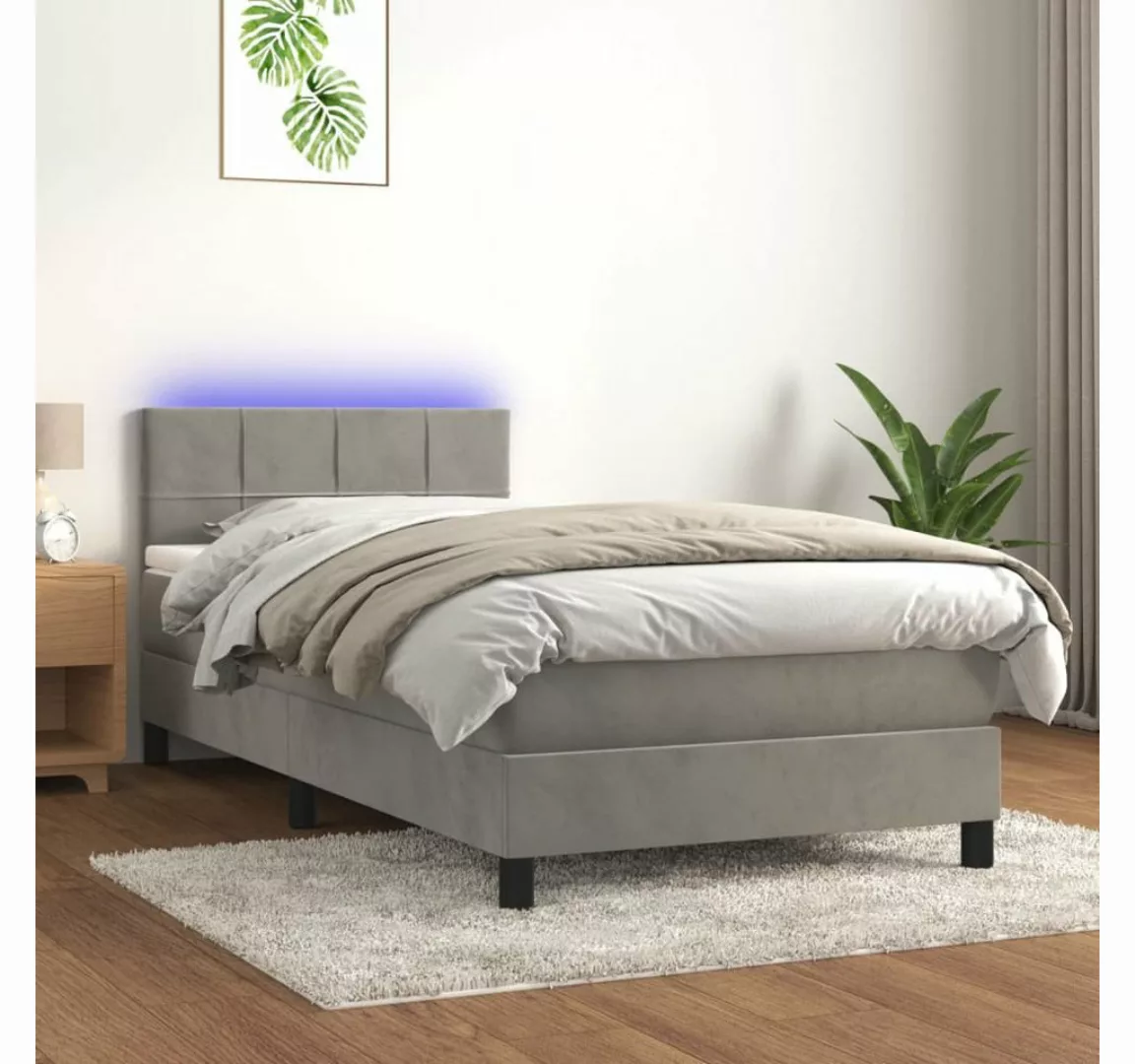 vidaXL Boxspringbett Boxspringbett mit Matratze LED Hellgrau 100x200 cm Sam günstig online kaufen