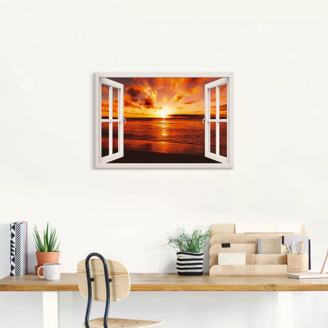 Artland Wandbild "Fensterblick Sonnenuntergang am Strand", Fensterblick, (1 günstig online kaufen