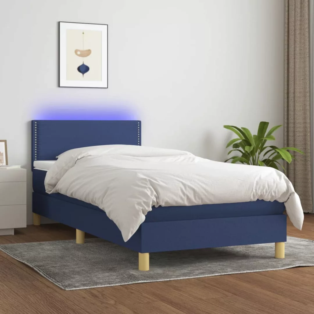 Vidaxl Boxspringbett Mit Matratze & Led Blau 100x200 Cm Stoff günstig online kaufen