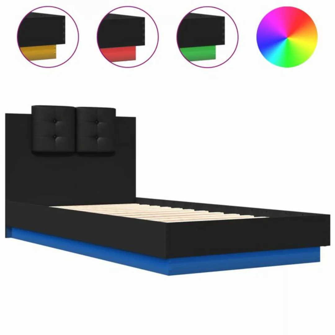 vidaXL Bett Bettgestell mit Kopfteil und LED-Leuchten Braun Eiche 75x190 cm günstig online kaufen