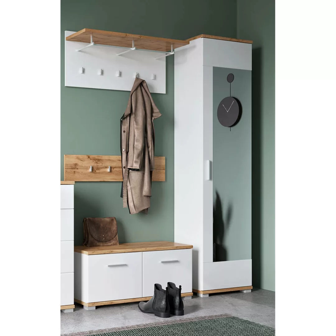 Garderoben-Set 4-teilig mit Garderobenschrank in weiß mit Eiche HUESCA-129 günstig online kaufen