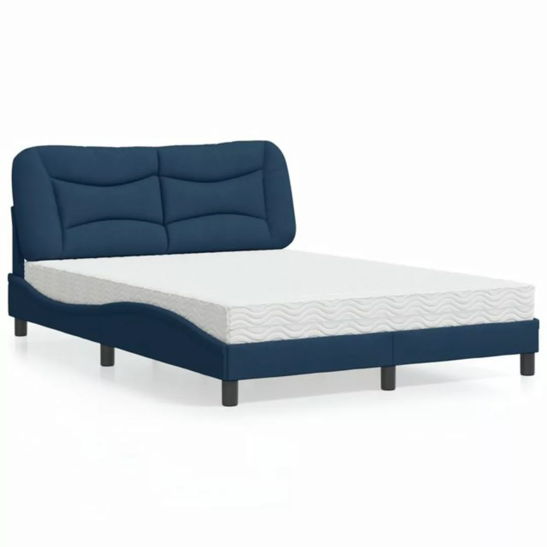 vidaXL Bett Bett mit Matratze Blau 140x190 cm Stoff günstig online kaufen