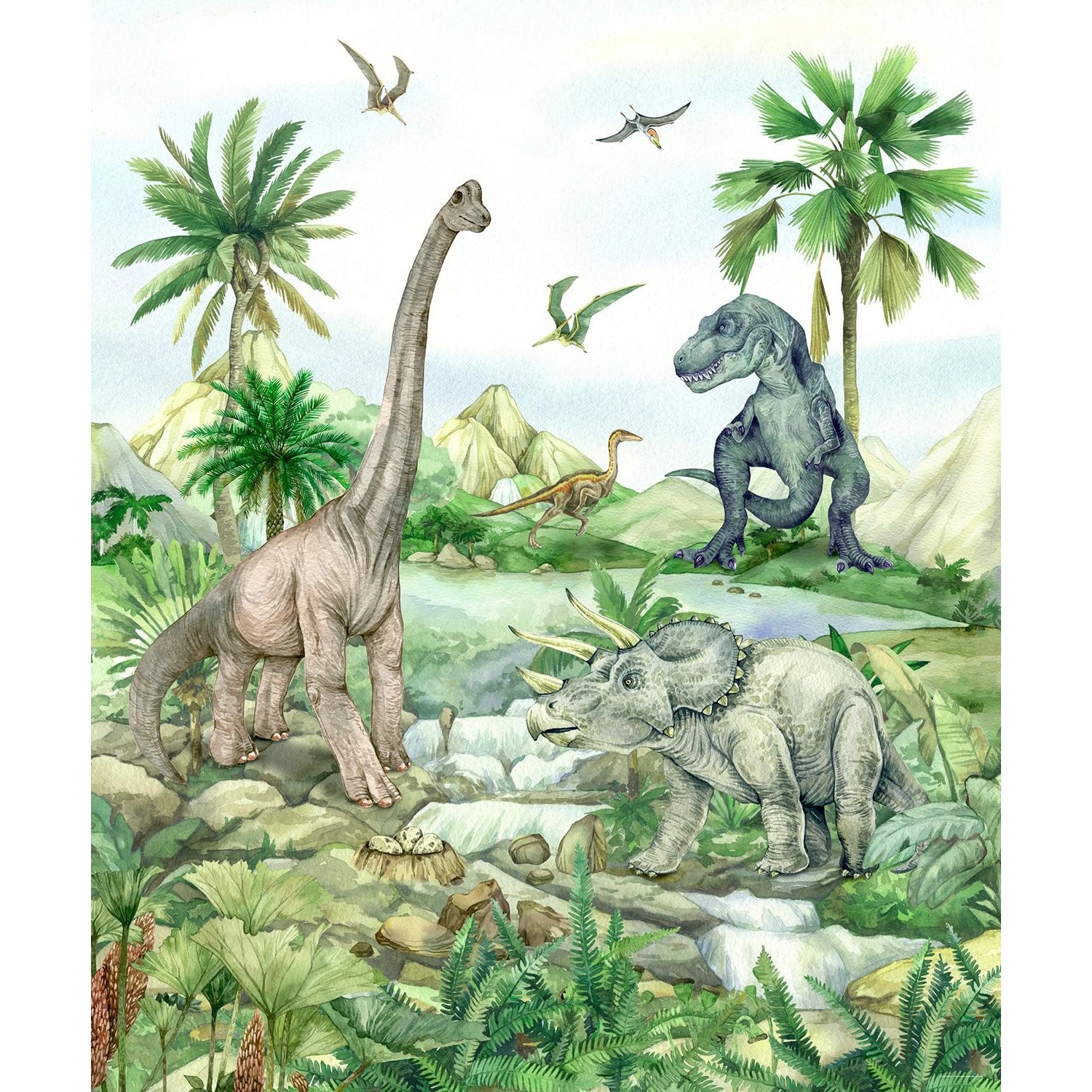 Sanders & Sanders Fototapete Dinosaurier Grün 2,25 x 2,7 m 601203 günstig online kaufen