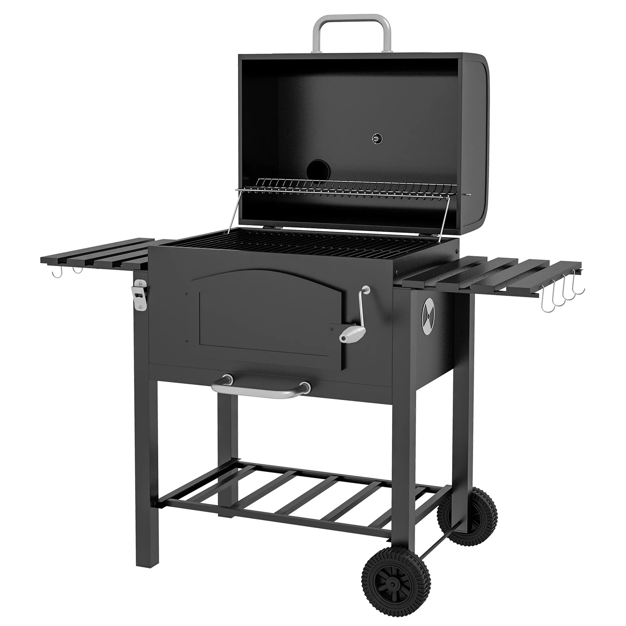 Outsunny Holzkohlegrill  BBQ Gartengrill mit Deckel, Ablagen, Smoker, Warmh günstig online kaufen