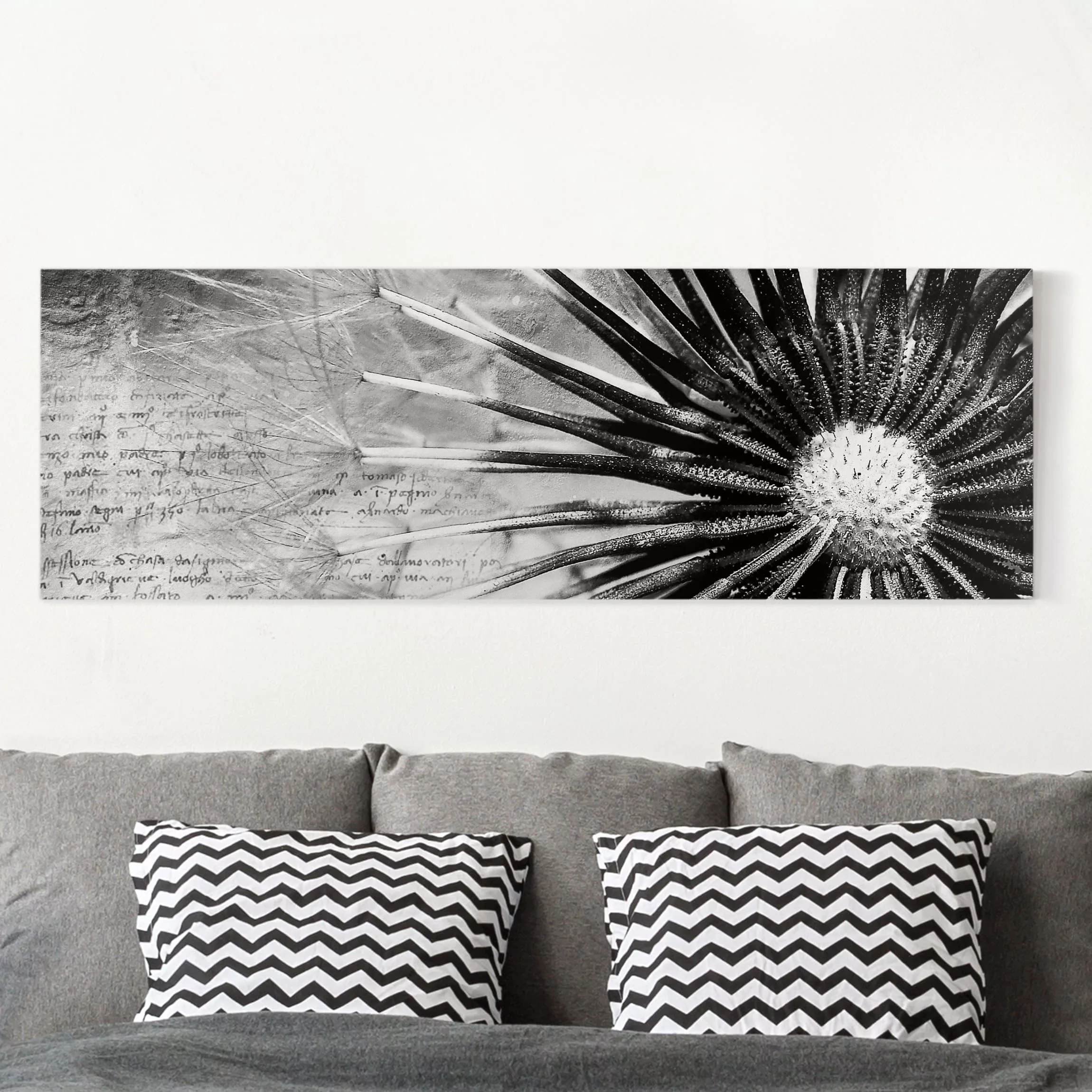 Leinwandbild Blumen - Panorama Pusteblume Schwarz & Weiß günstig online kaufen