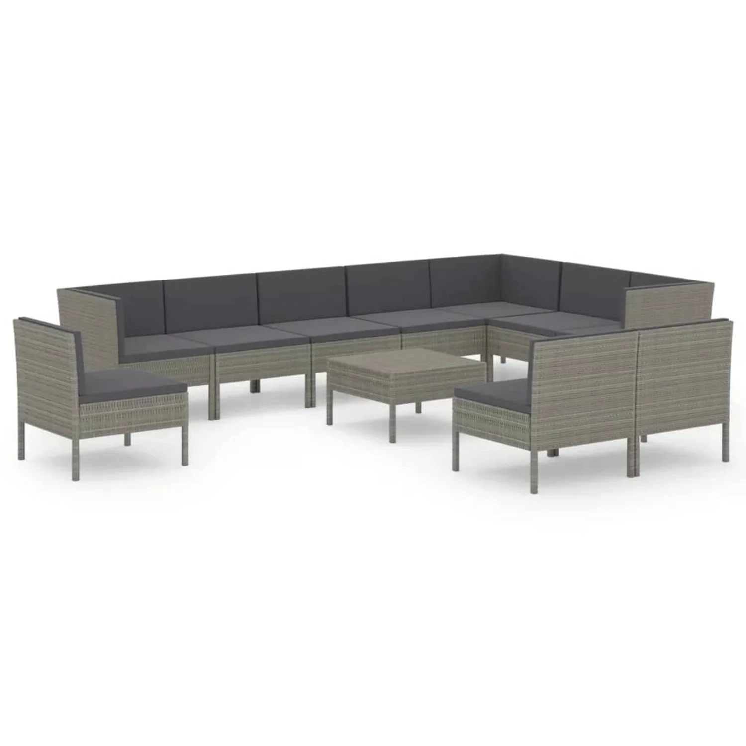 11-tlg. Garten-lounge-set Mit Auflagen Poly Rattan Grau günstig online kaufen