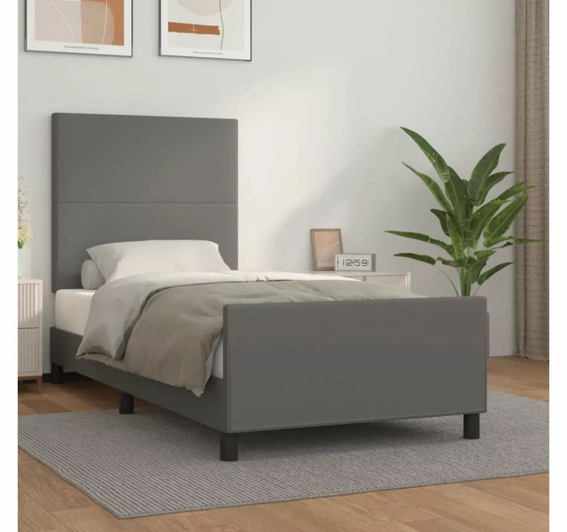 vidaXL Bett, Bettgestell mit Kopfteil Grau 90x190 cm Kunstleder günstig online kaufen