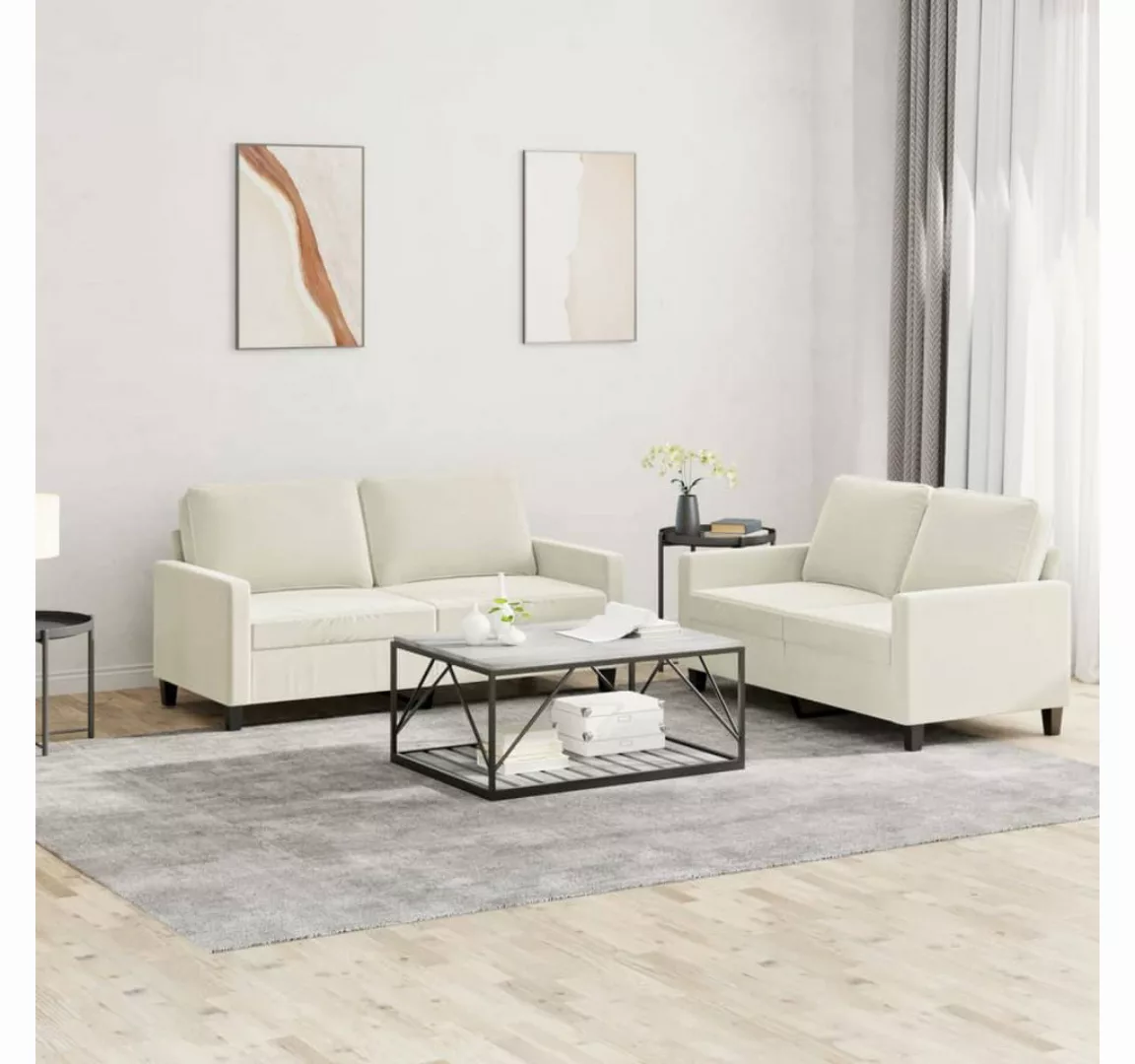 vidaXL Sofa Sofagarnitur Set mit Kissen Samt, 2-tlg., Creme günstig online kaufen