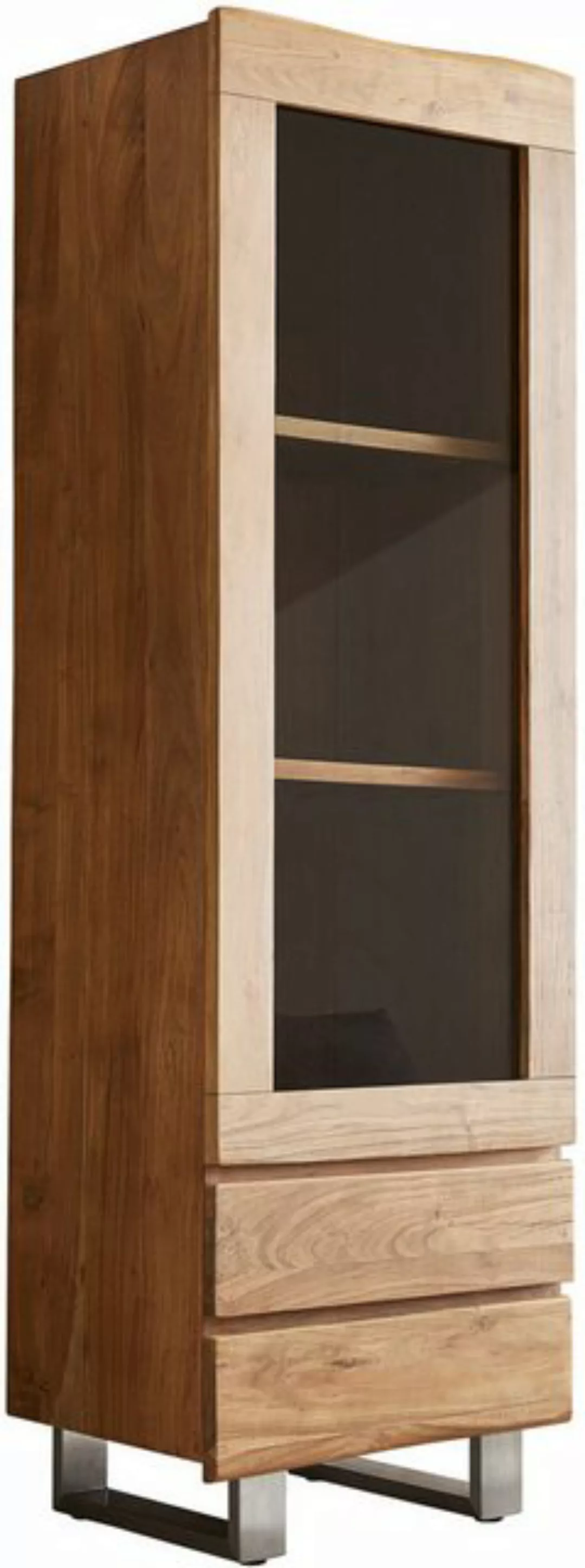 DELIFE Vitrine Live-Edge Akazie Natur 60x190 cm 1 Tür 2 Schubladen Massiv B günstig online kaufen