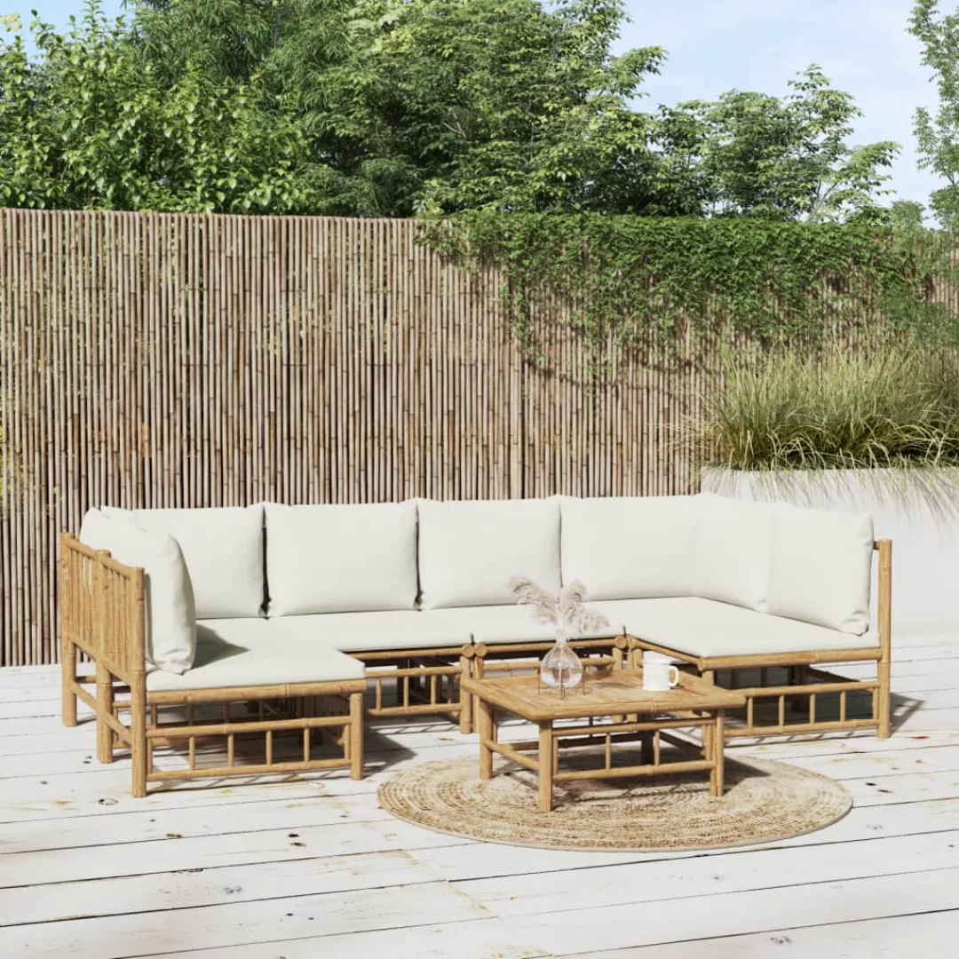 Vidaxl 7-tlg. Garten-lounge-set Mit Cremeweißen Kissen Bambus günstig online kaufen