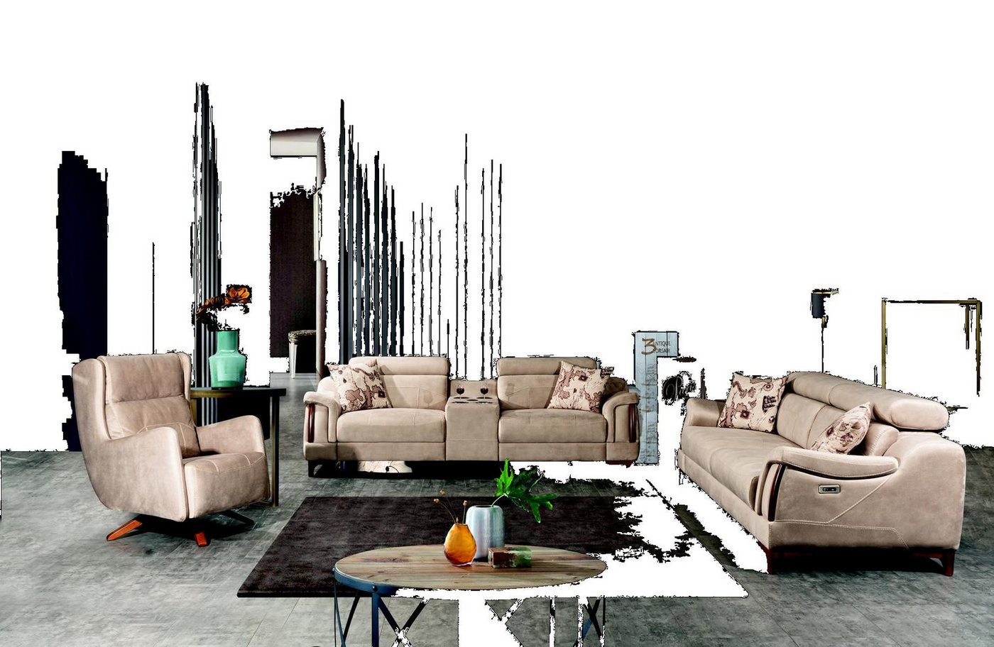 Xlmoebel Sofa 3-teiliges Luxuriöses Wohnzimmer-Ensemble mit Dreisitzer-Sofa günstig online kaufen