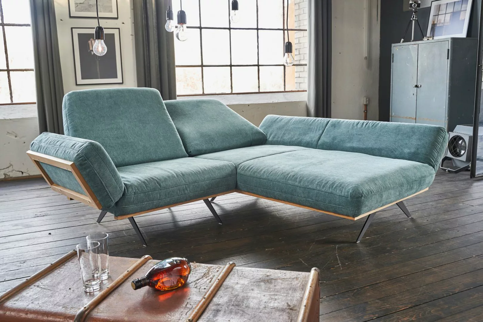 KAWOLA Ecksofa NINO, Couch L-Form rechts oder links Stoff petrol 250x99 cm günstig online kaufen