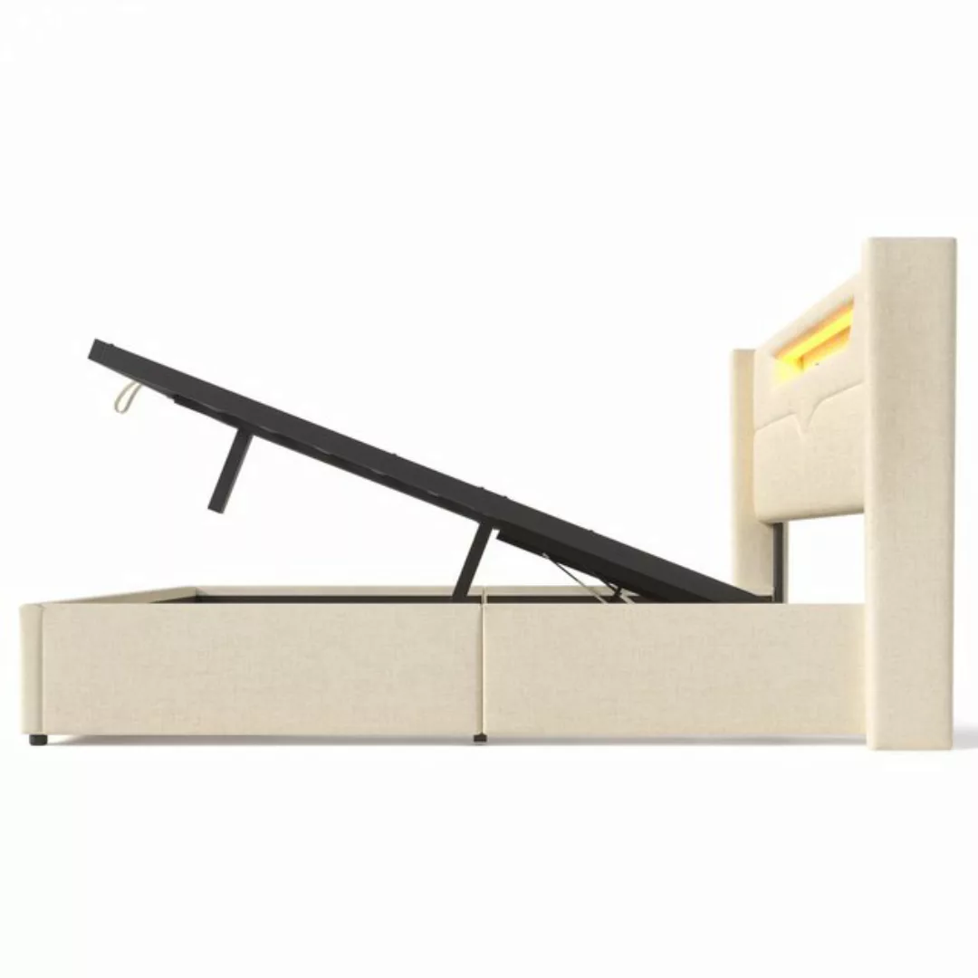 WISHDOR Polsterbett LED Jugendbett mit USB Typ C Ladefunktion, 140 x 200 cm günstig online kaufen