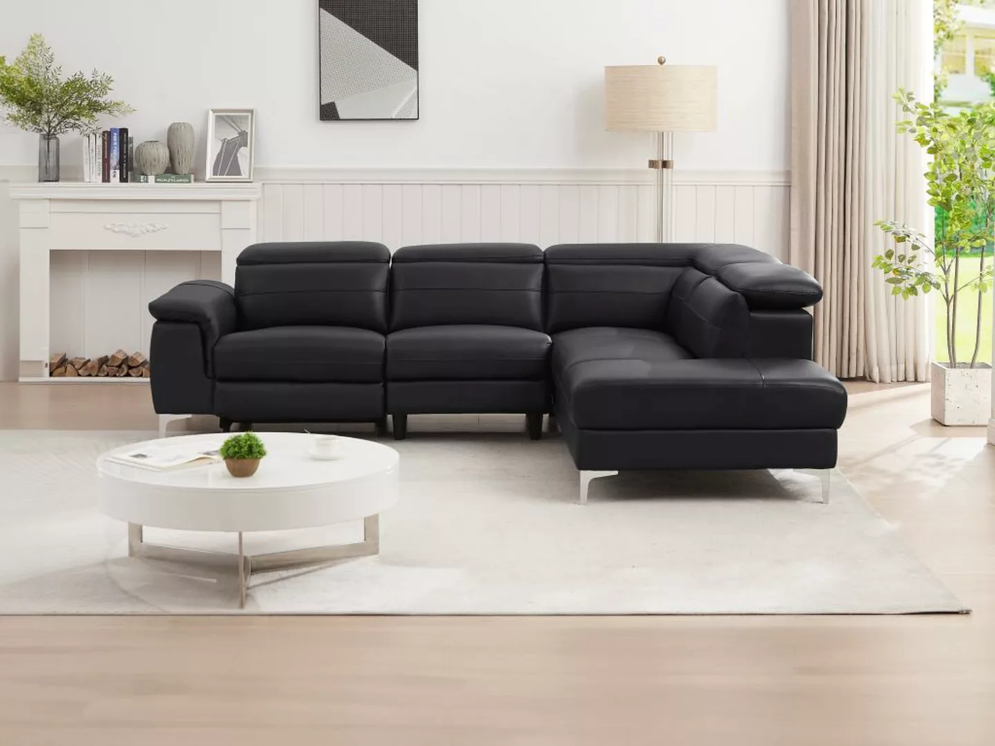 Eckrelaxsofa elektrisch - Ecke rechts - Leder - Schwarz - FUSINO günstig online kaufen