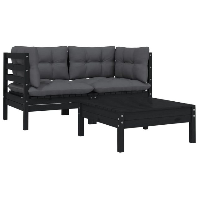 vidaXL Sofaelement 3-tlg. Garten-Lounge-Set mit Kissen Schwarz Kiefer Massi günstig online kaufen