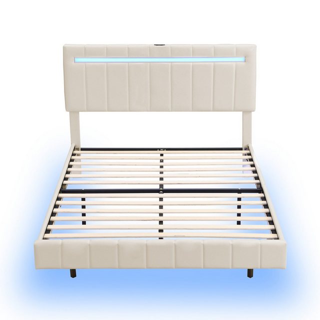 Gotagee Polsterbett Doppelbett 140x200cm mit LED Gästebett Schwebebett Beig günstig online kaufen