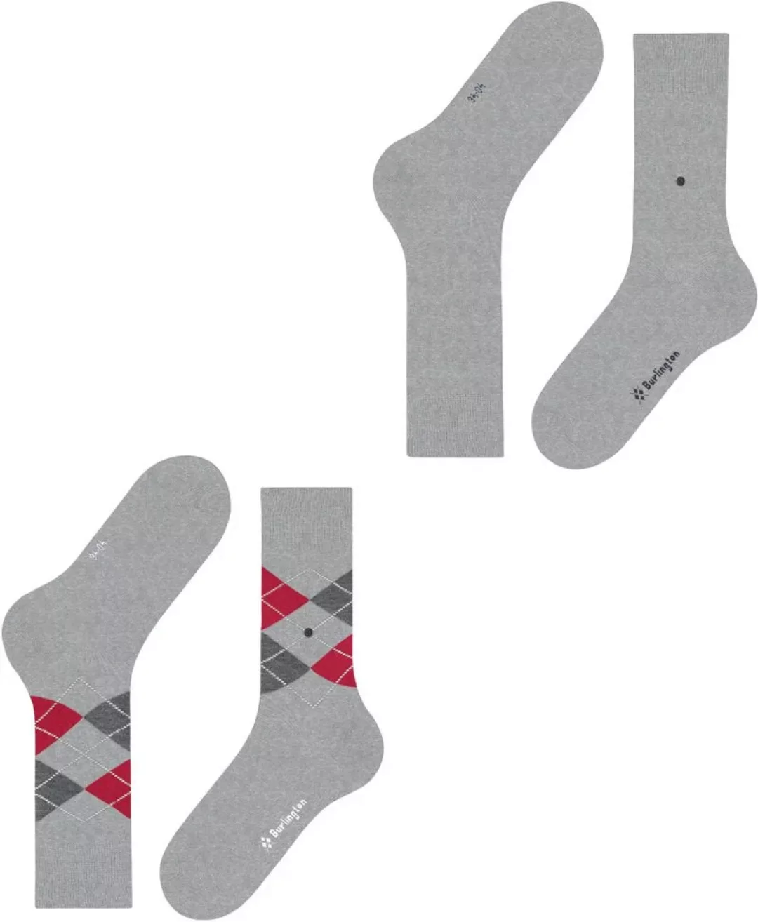 Burlington 2-er Set Socken Hellgrau mit Argyle-Muster günstig online kaufen