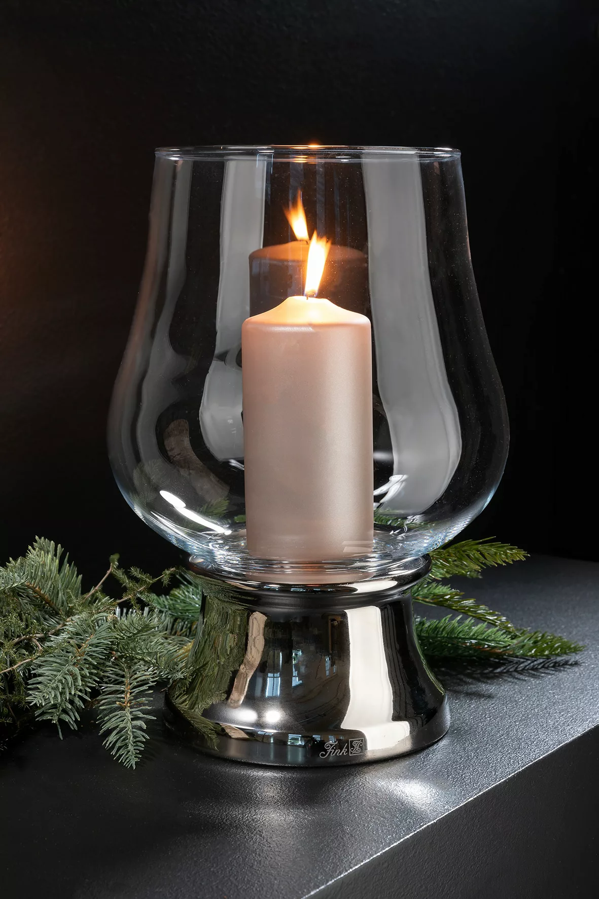 Palina Glas Windlicht mit glänzendem Fuß Ø 25,5 cm, Höhe 36,5 cm günstig online kaufen