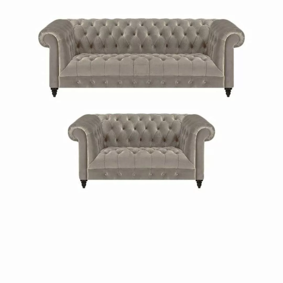 JVmoebel Chesterfield-Sofa Wohnzimmer Komplett 3tlg Sofas Couch Grau Sessel günstig online kaufen