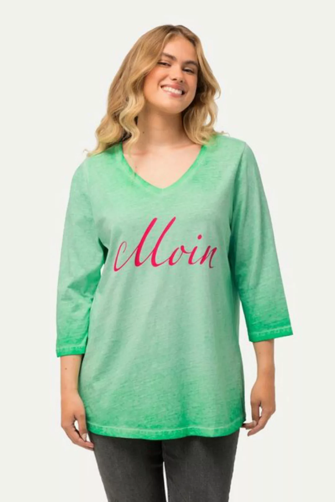 Ulla Popken T-Shirt T-Shirt Moin Cold Dyed V-Ausschnitt 3/4-Arm günstig online kaufen