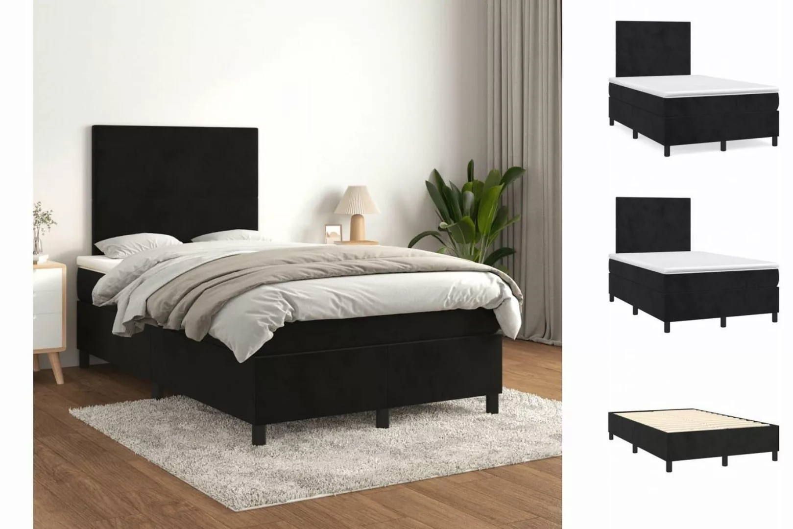 vidaXL Bettgestell Boxspringbett mit Matratze Schwarz 120x200 cm Samt Bett günstig online kaufen