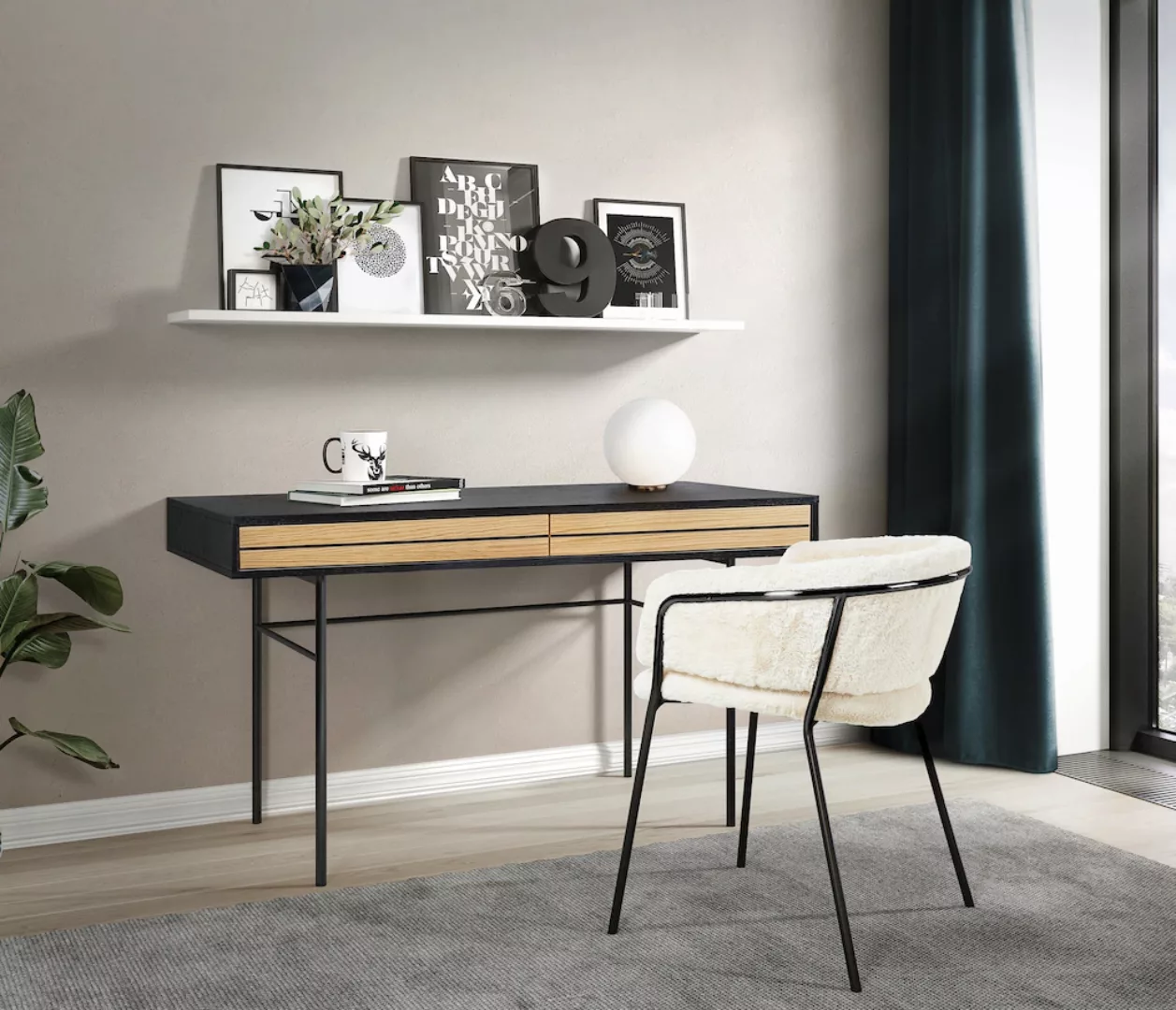 Woodman Schreibtisch "Stripe", Kombination von Metall & Holz, Breite 130 cm günstig online kaufen