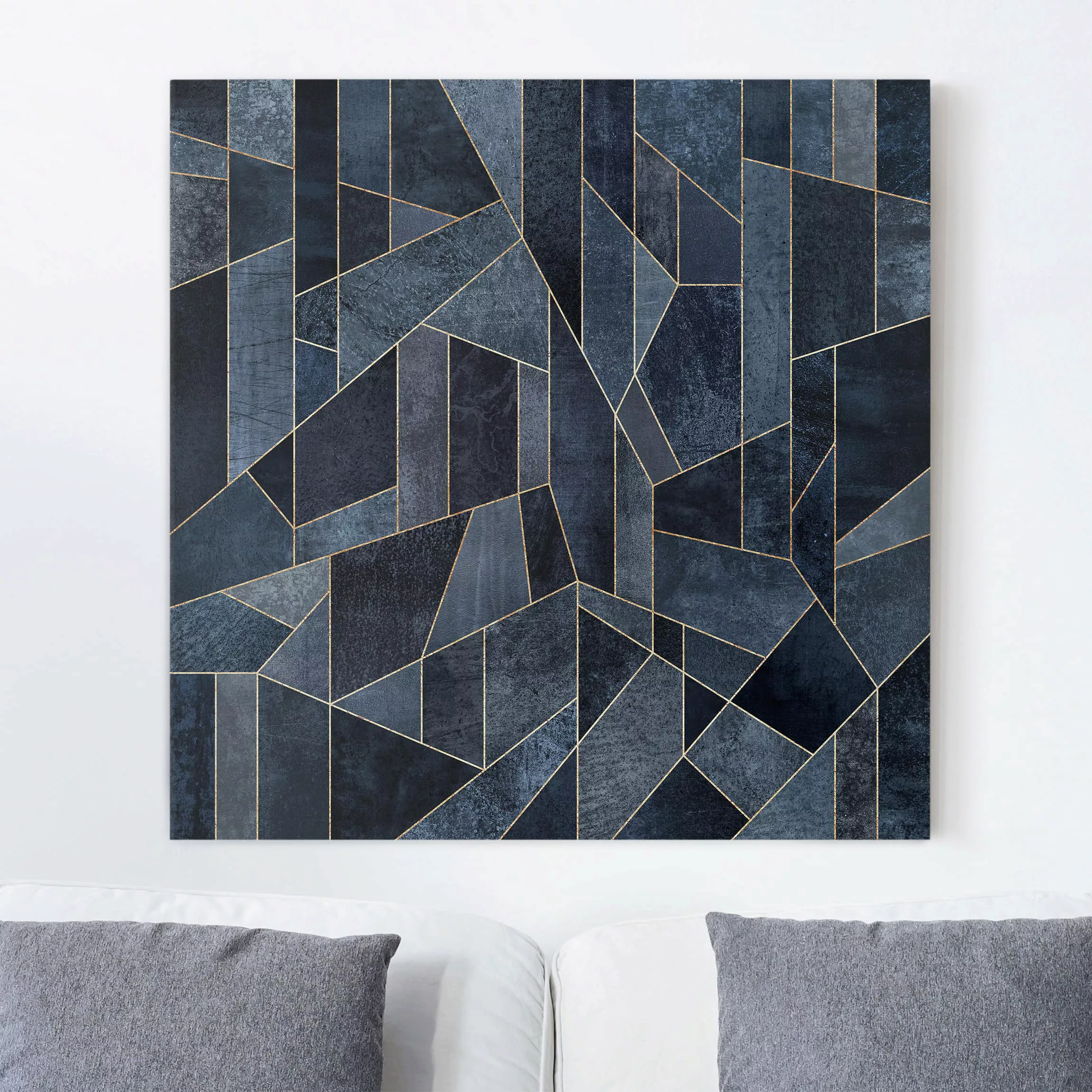 Leinwandbild Abstrakt - Quadrat Blaue Geometrie Aquarell günstig online kaufen