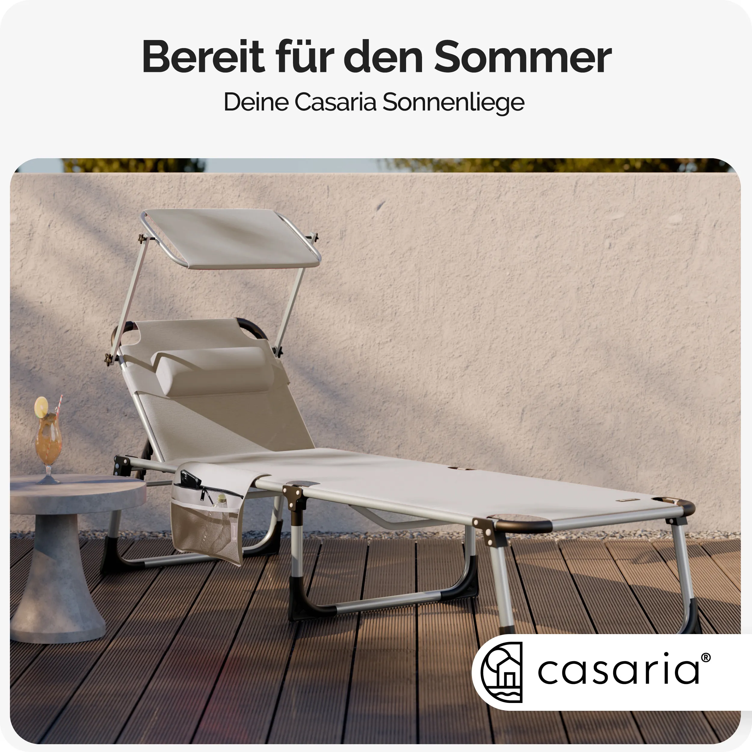 Gartenliege Malta 2er-Set Creme 210x61x35cm Alu Sonnendach günstig online kaufen