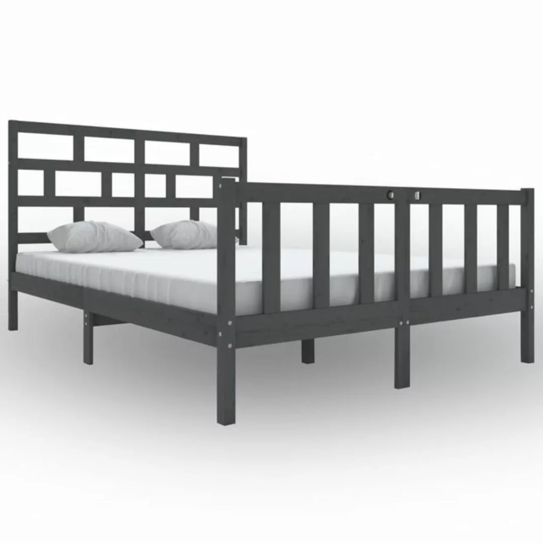 furnicato Bett Massivholzbett Grau Kiefer 150x200 cm günstig online kaufen