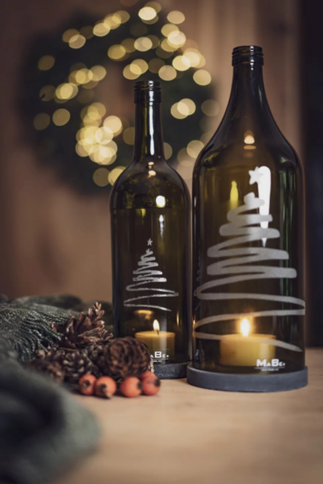 Windlicht Weihnachtsbaum Aus 2l Flasche, Oliv Mit Betonuntersetzer (Schwarz günstig online kaufen