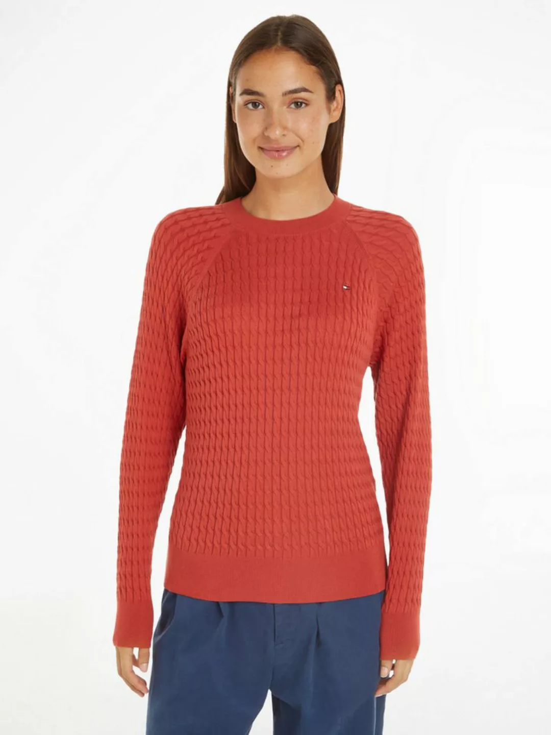 Tommy Hilfiger Rundhalspullover CO CABLE C-NK SWEATER mit Zopfmuster günstig online kaufen