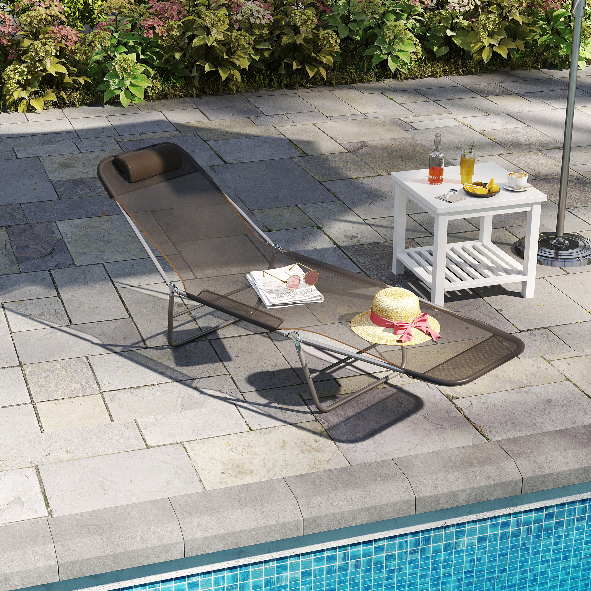 Outsunny Sonnenliege Gartenliege Relaxliege 2-Beinliege Braun faltbar für G günstig online kaufen