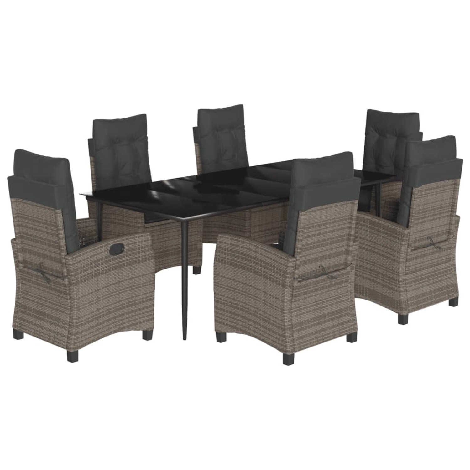 vidaXL 7-Tlg Garten-Essgruppe mit Kissen Grau Poly Rattan 3212789 günstig online kaufen