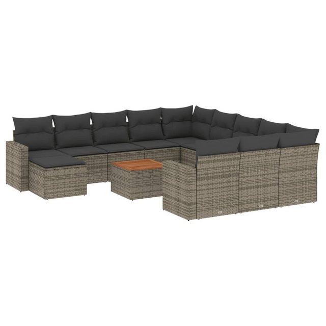 vidaXL Sofaelement 13-tlg. Garten-Sofagarnitur mit Kissen Grau Poly Rattan günstig online kaufen