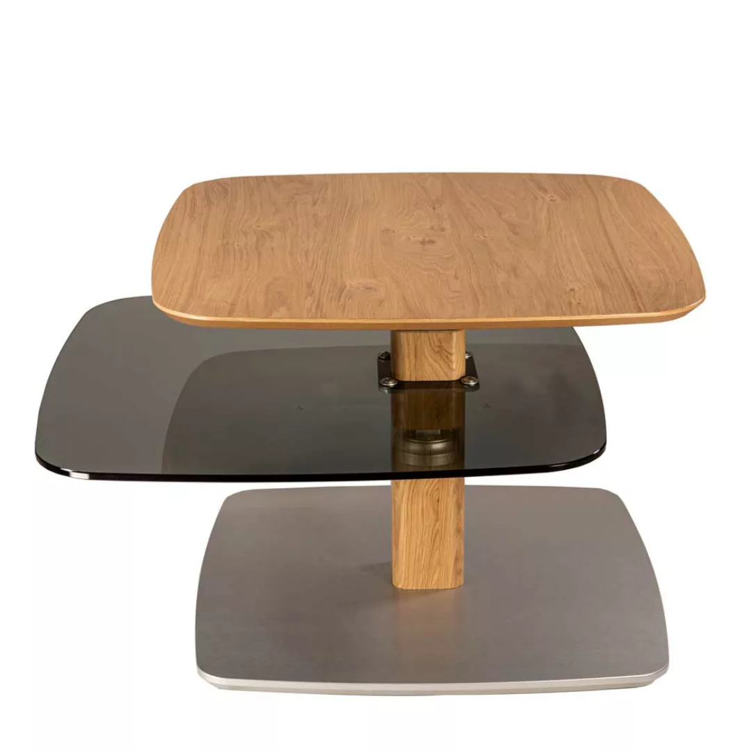 Sofa Tisch aus Parsolglas und Wildeiche Massivholz höhenverstellbar günstig online kaufen