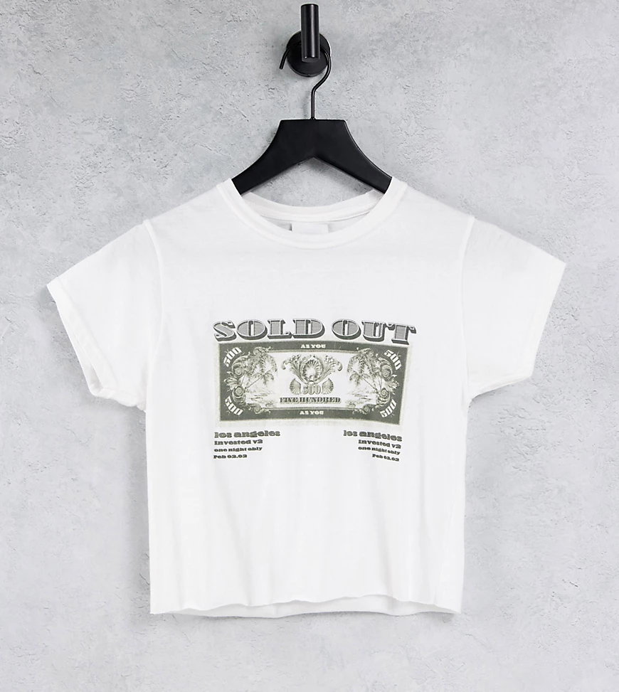 ASYOU – Kurz geschnittenes T-Shirt im Stil der 90er mit Geld-Grafik in Weiß günstig online kaufen