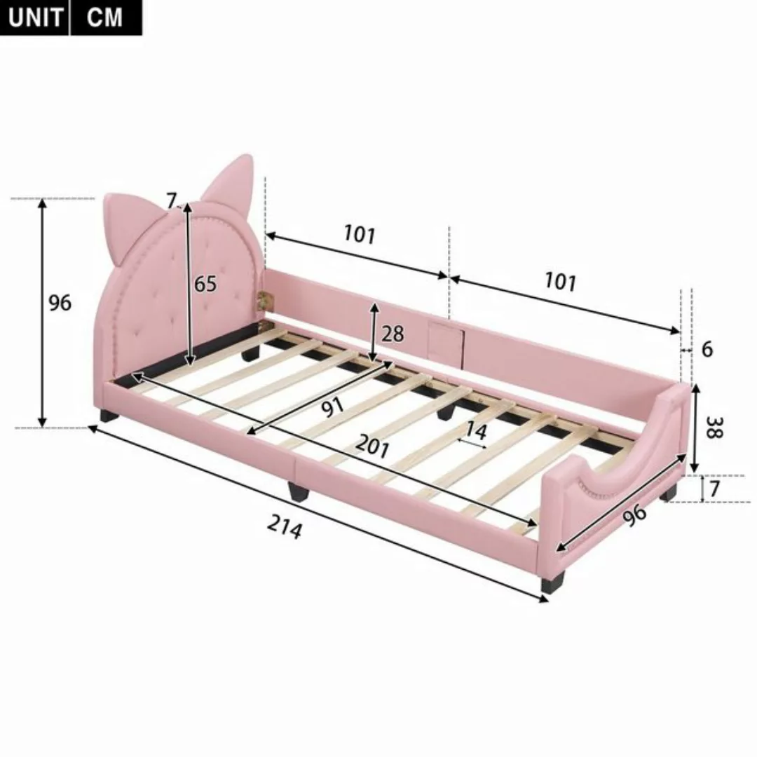 BlingBin Einzelbett Kinderbett 90×200cm (1-tlg., Form von Karton-Ohren, Ros günstig online kaufen