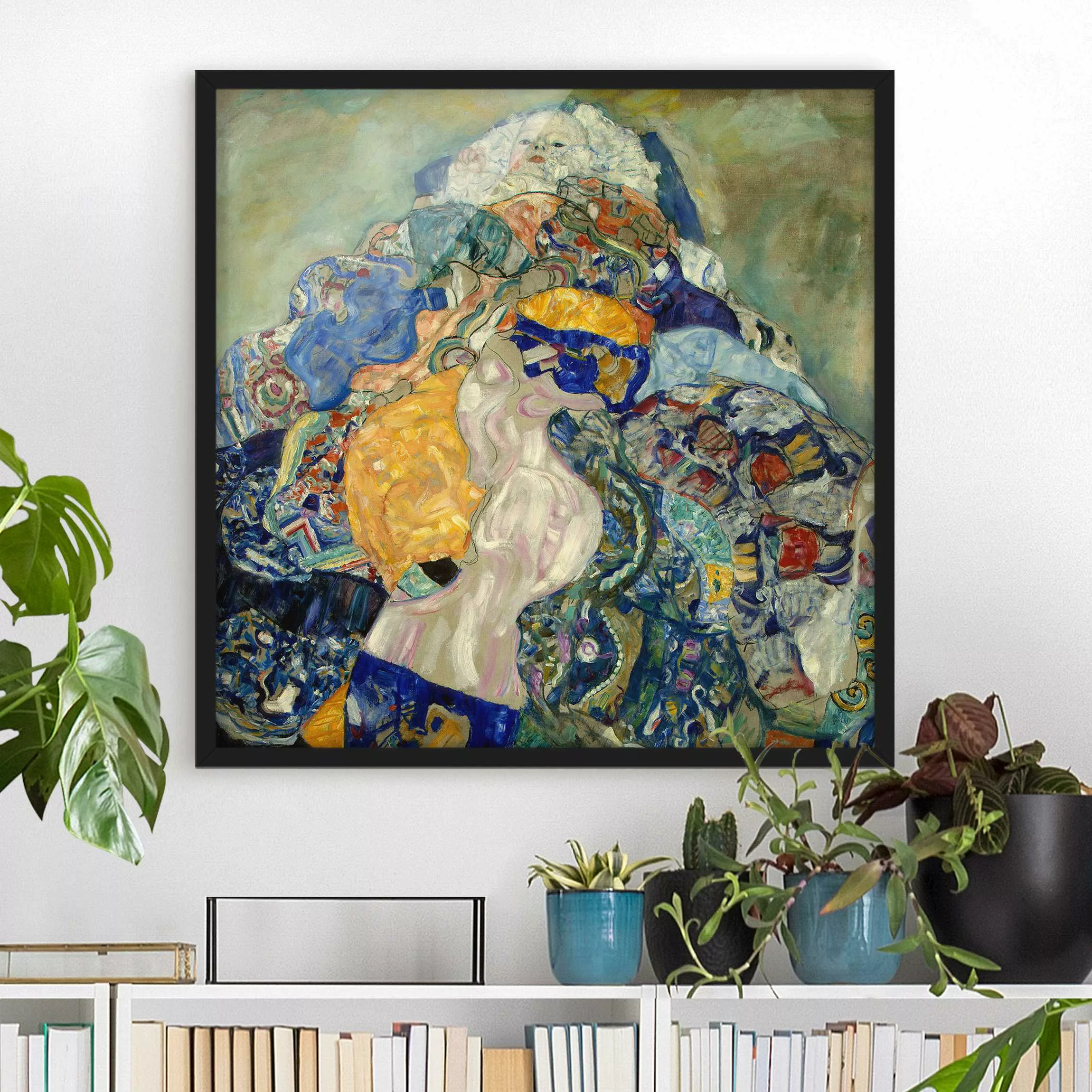 Bild mit Rahmen Kunstdruck - Quadrat Gustav Klimt - Baby (Wiege) günstig online kaufen