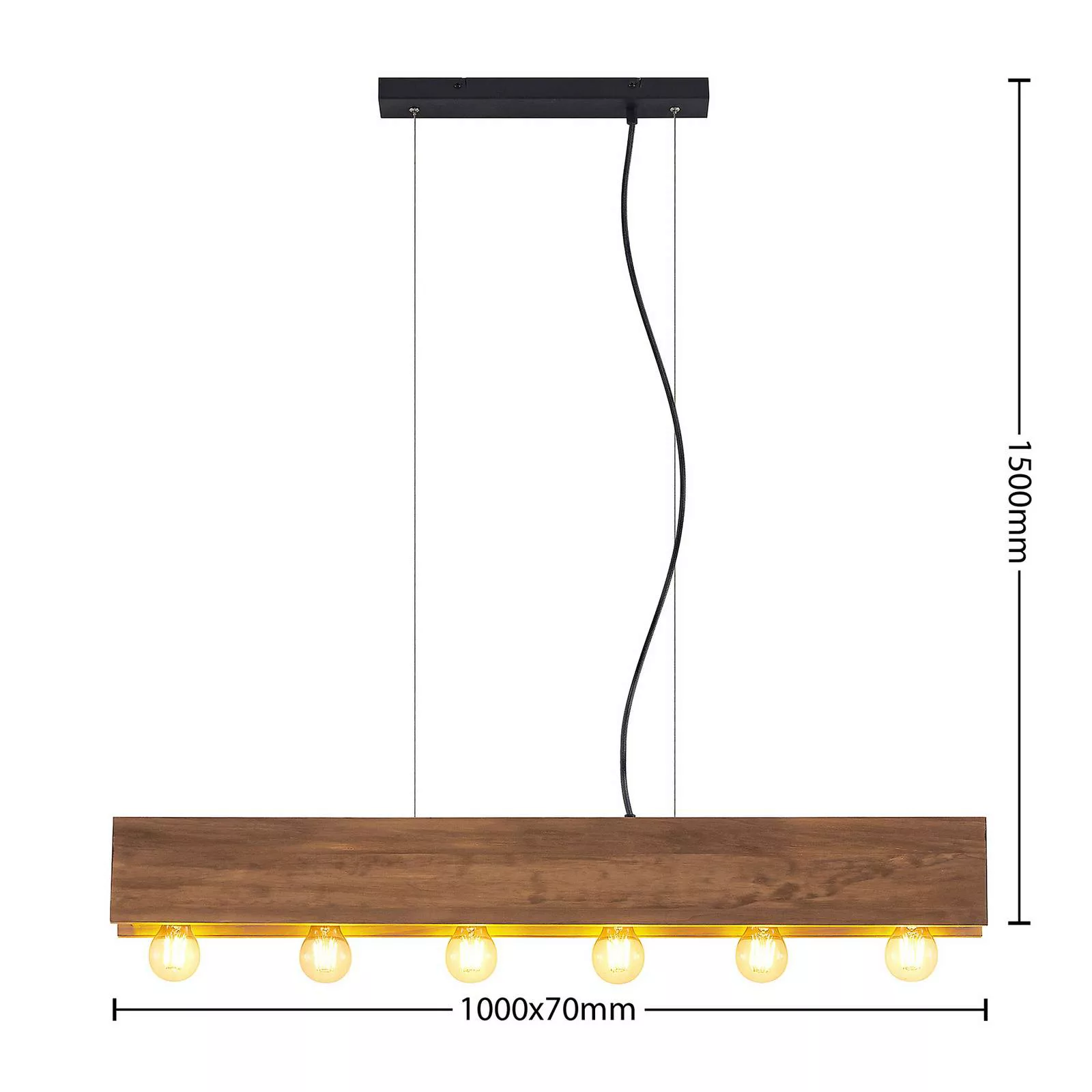 Lindby Malwin Holz-Pendelleuchte, lang, 6-fl., E27 günstig online kaufen